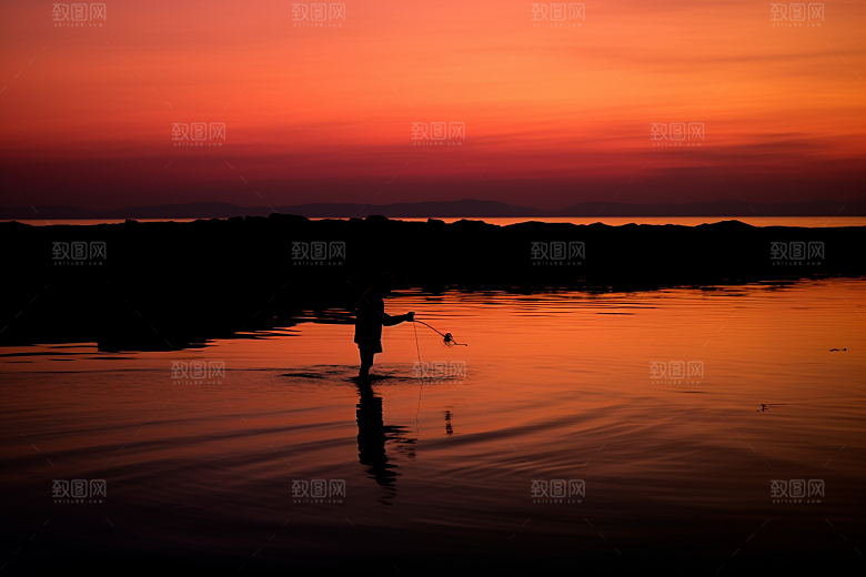 海边赶海高清余晖摄影图