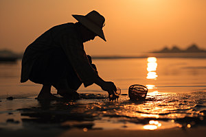 海边赶海黎明高清摄影图