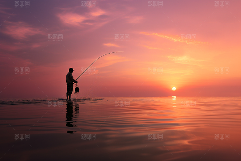 海边赶海余晖落日摄影图