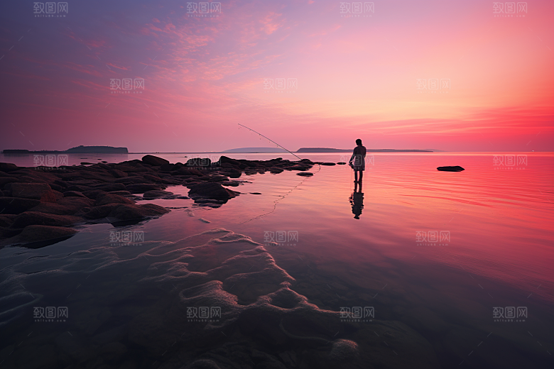 海边赶海捕捞潮汐摄影图
