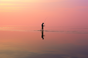 海边赶海海货夕阳摄影图