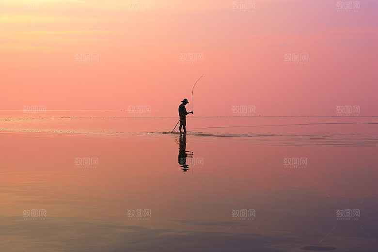 海边赶海海货夕阳摄影图