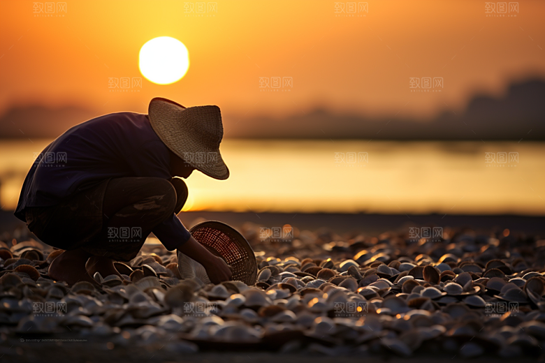 海边赶海落潮海滩摄影图