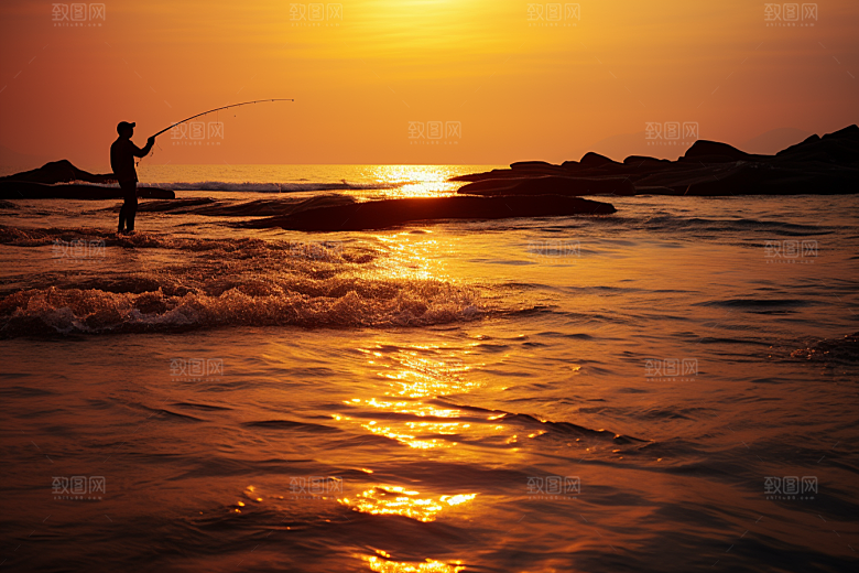 海边赶海余晖高清摄影图