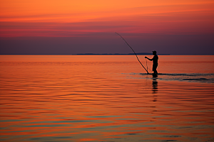 海边赶海夕阳落潮摄影图