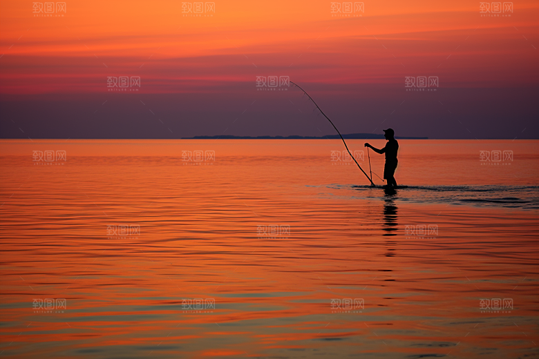 海边赶海夕阳落潮摄影图