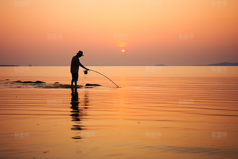 海边赶海潮汐黎明摄影图