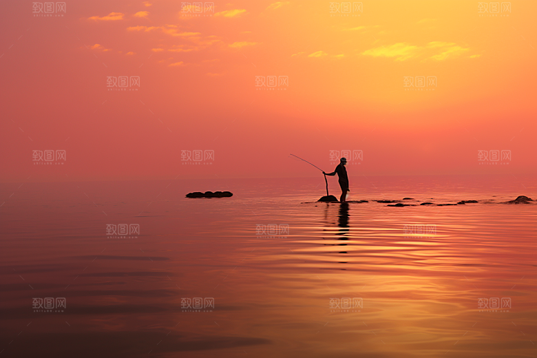 海边赶海捕捞清晨摄影图