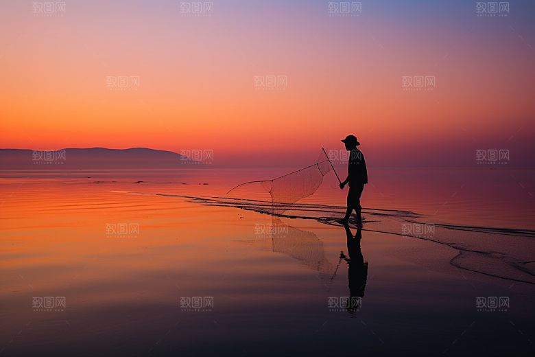 海边赶海落潮海滩摄影图