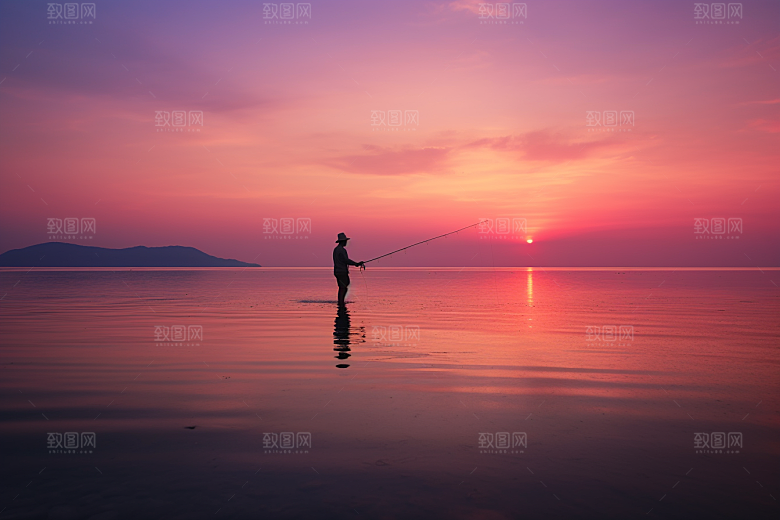 海边赶海夕阳高清摄影图
