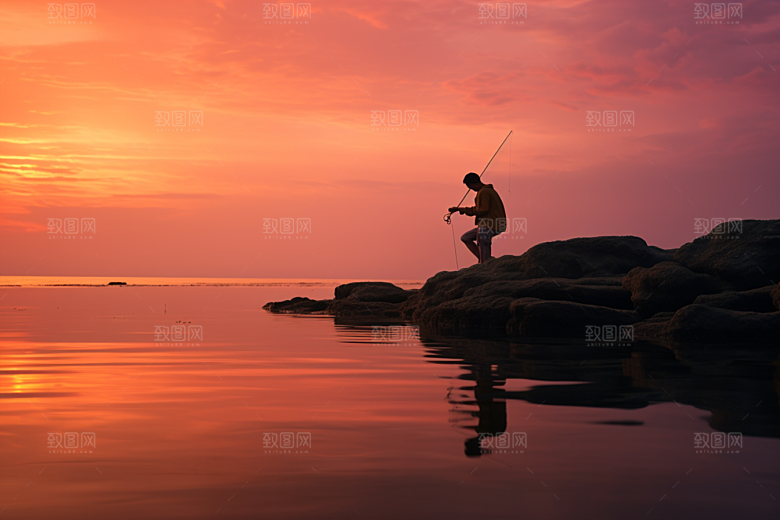 海边赶海海滩余晖摄影图