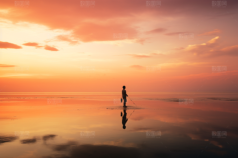 海边赶海礁石清晨摄影图