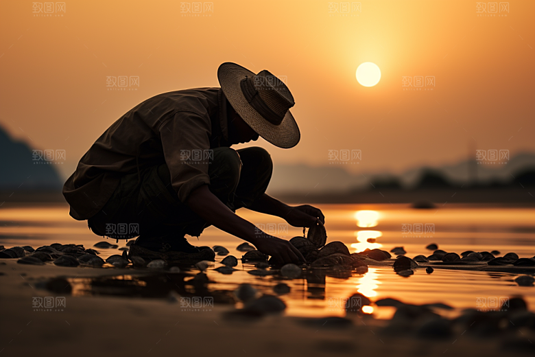 海边赶海渔获潮汐摄影图