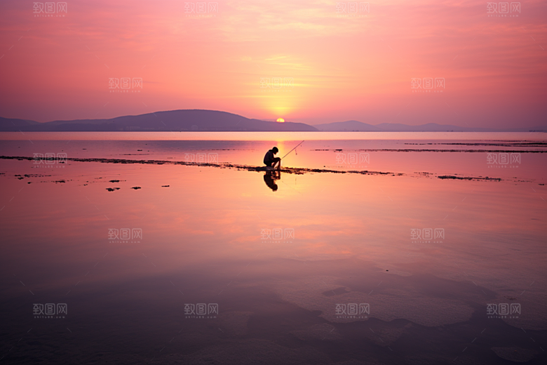海边赶海海滩渔获摄影图