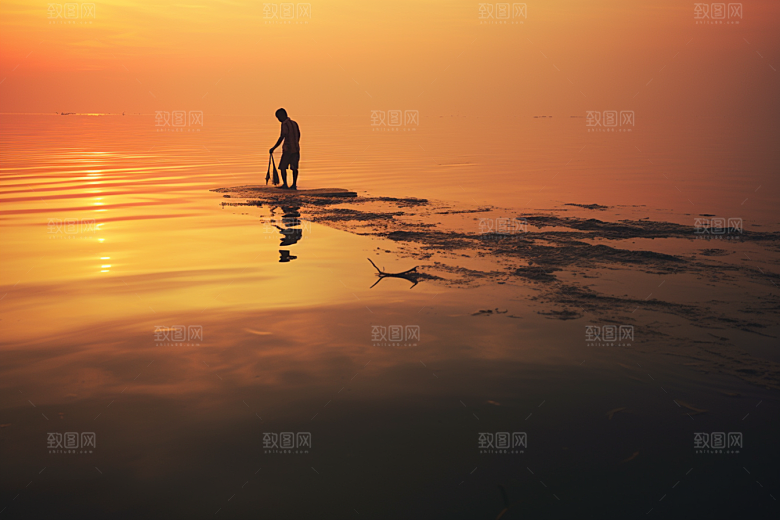 海边赶海清晨海货摄影图