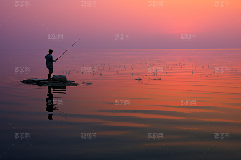 海边赶海海货夕阳摄影图