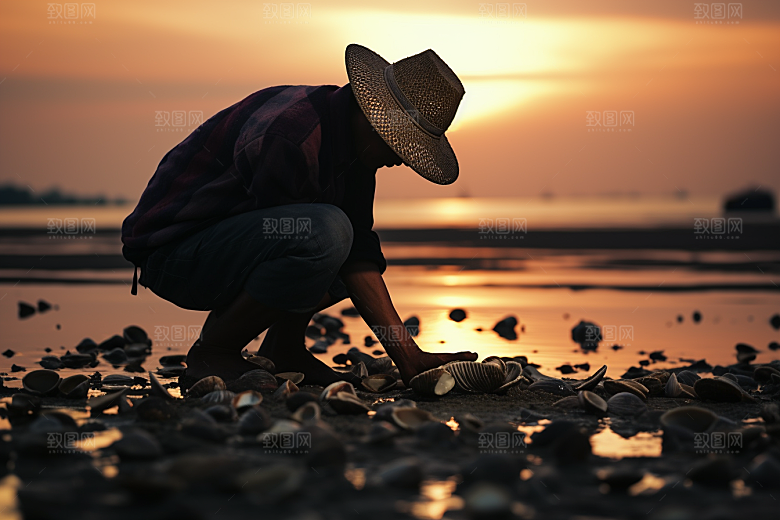 海边赶海海货渔获摄影图
