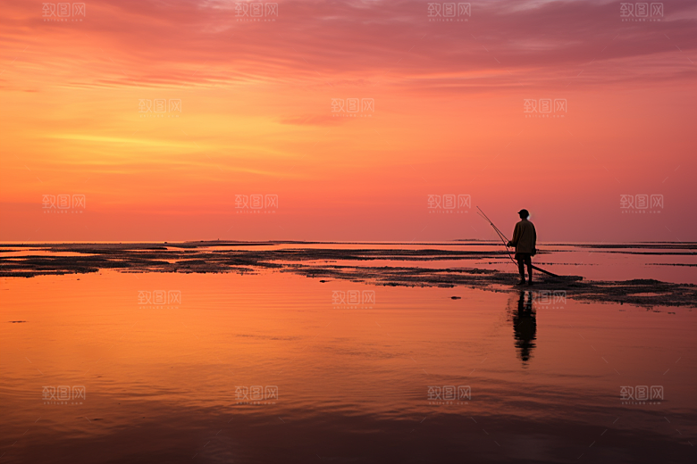 海边赶海高清黎明摄影图