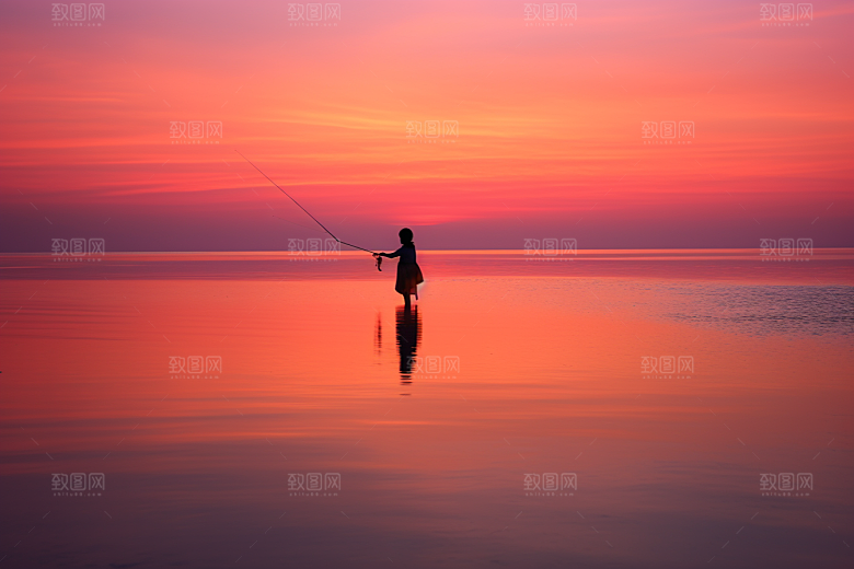 海边赶海夕阳海货摄影图