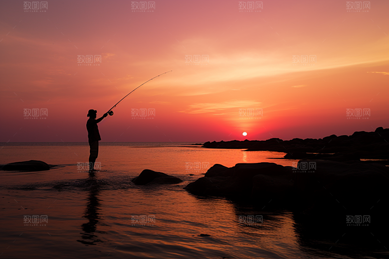 海边赶海黎明捕捞摄影图