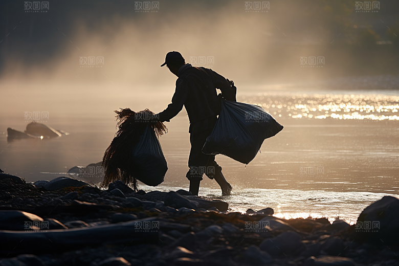 海边赶海黎明滩涂摄影图