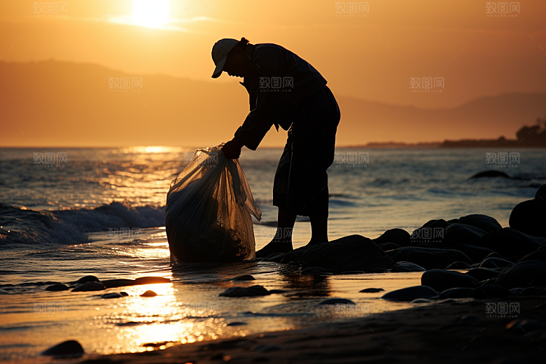 海边赶海捕捞渔获摄影图