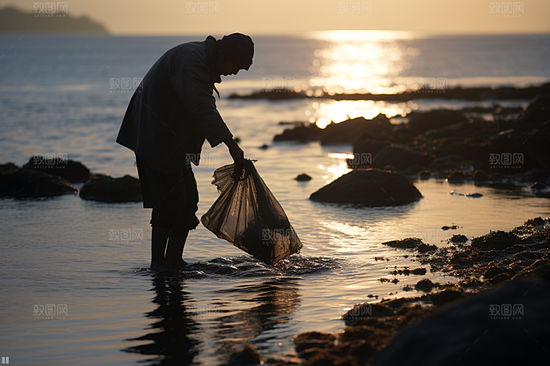 海边赶海落潮海滩摄影图