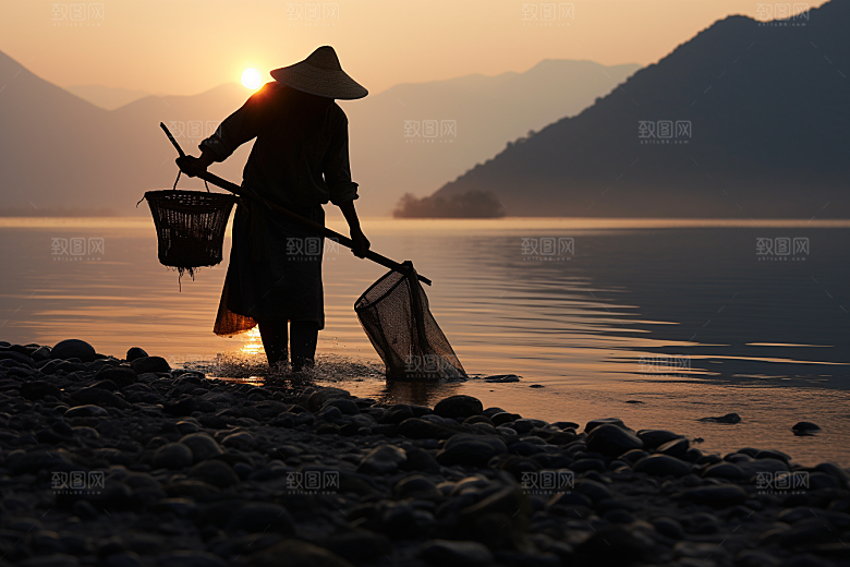 海边赶海渔获滩涂摄影图