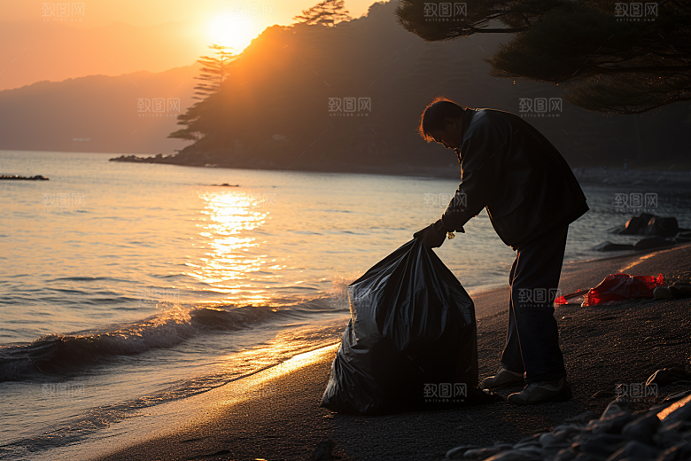 海边赶海夕阳礁石摄影图