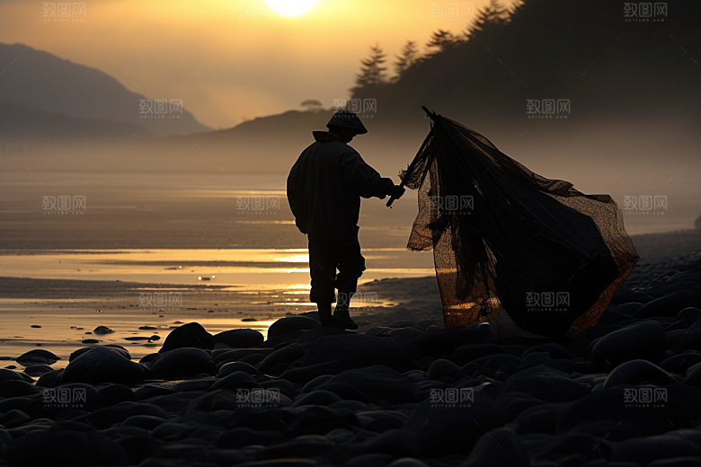 海边赶海捕捞海货摄影图