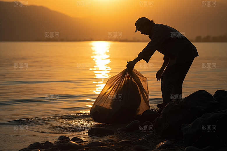 海边赶海捕捞黎明摄影图