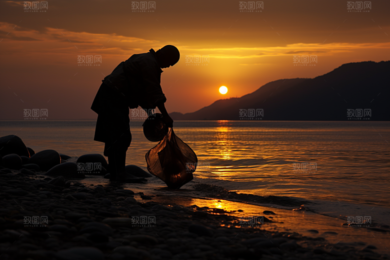 海边赶海海滩捕捞摄影图