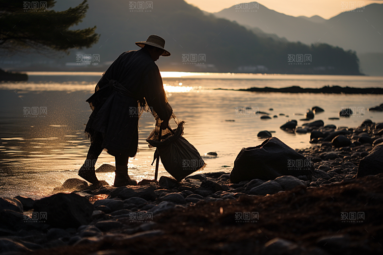 海边赶海黎明海滩摄影图