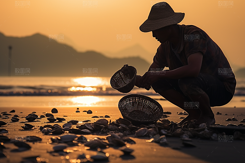 海边赶海清晨高清摄影图