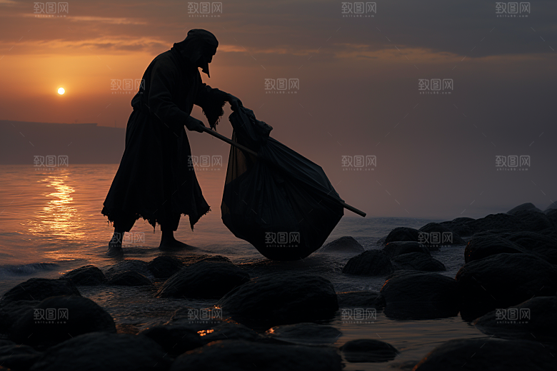 海边赶海海滩滩涂摄影图
