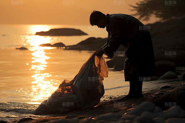 海边赶海余晖黎明摄影图