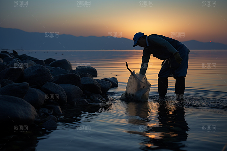 海边赶海滩涂礁石摄影图