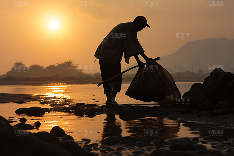 海边赶海落潮清晨摄影图