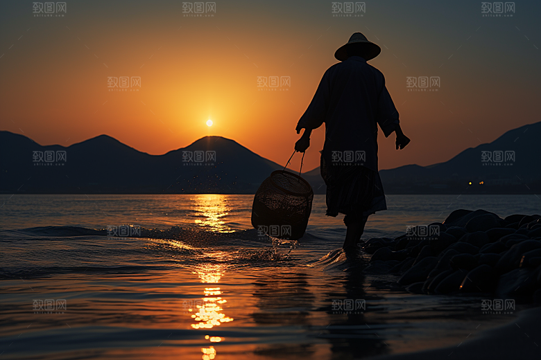 海边赶海高清黎明摄影图