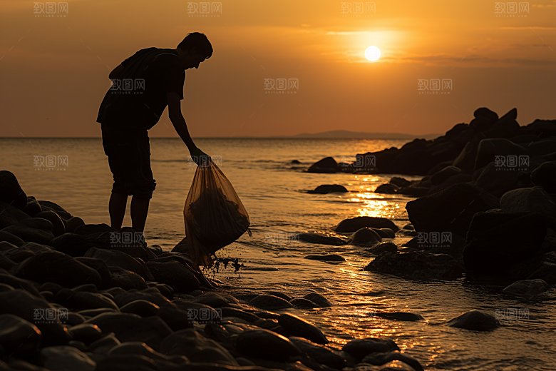 海边赶海黎明清晨摄影图