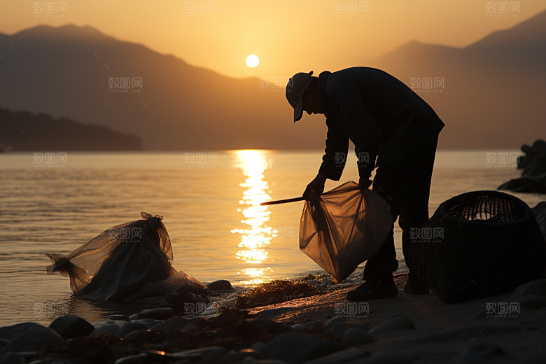海边赶海余晖黎明摄影图