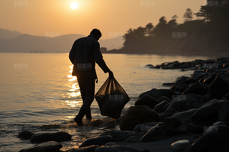 海边赶海礁石清晨摄影图