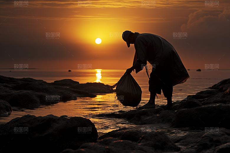 海边赶海海货海滩摄影图