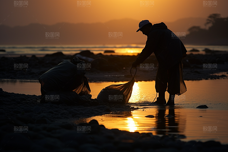 海边赶海黎明渔获摄影图