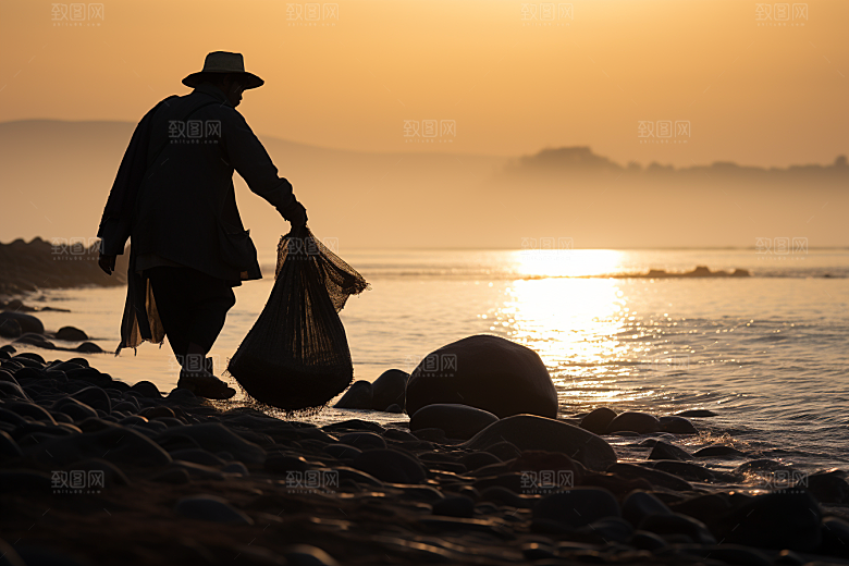 海边赶海黎明潮汐摄影图