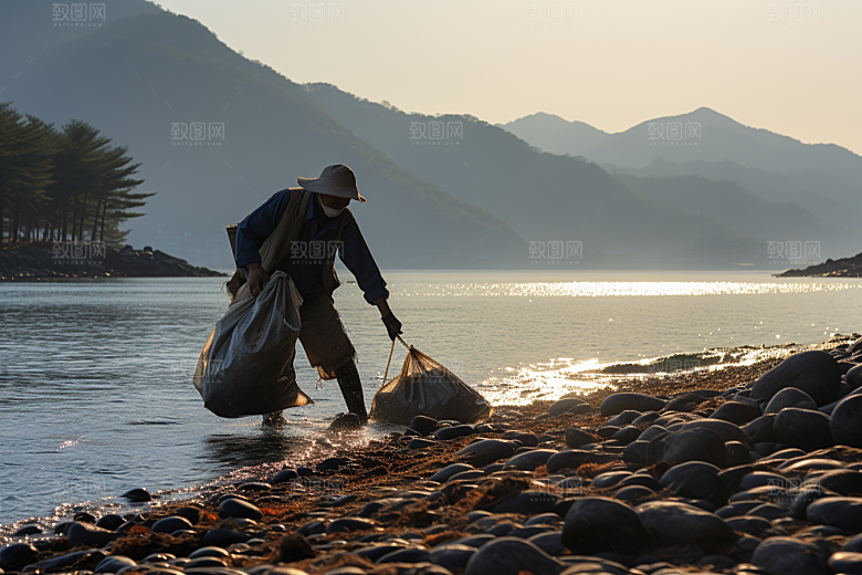 海边赶海滩涂礁石摄影图