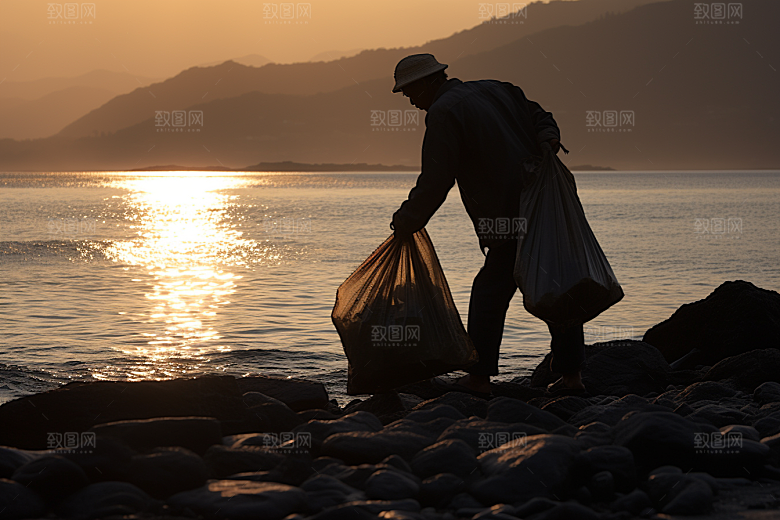 海边赶海海滩捕捞摄影图