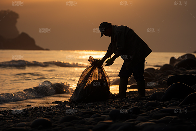 海边赶海黎明渔获摄影图