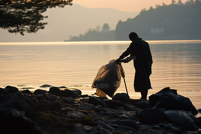 海边赶海落日清晨摄影图