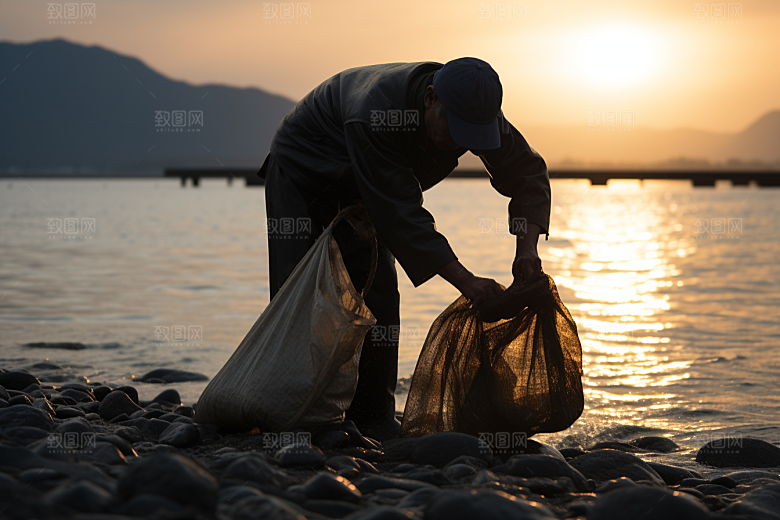 海边赶海黎明清晨摄影图